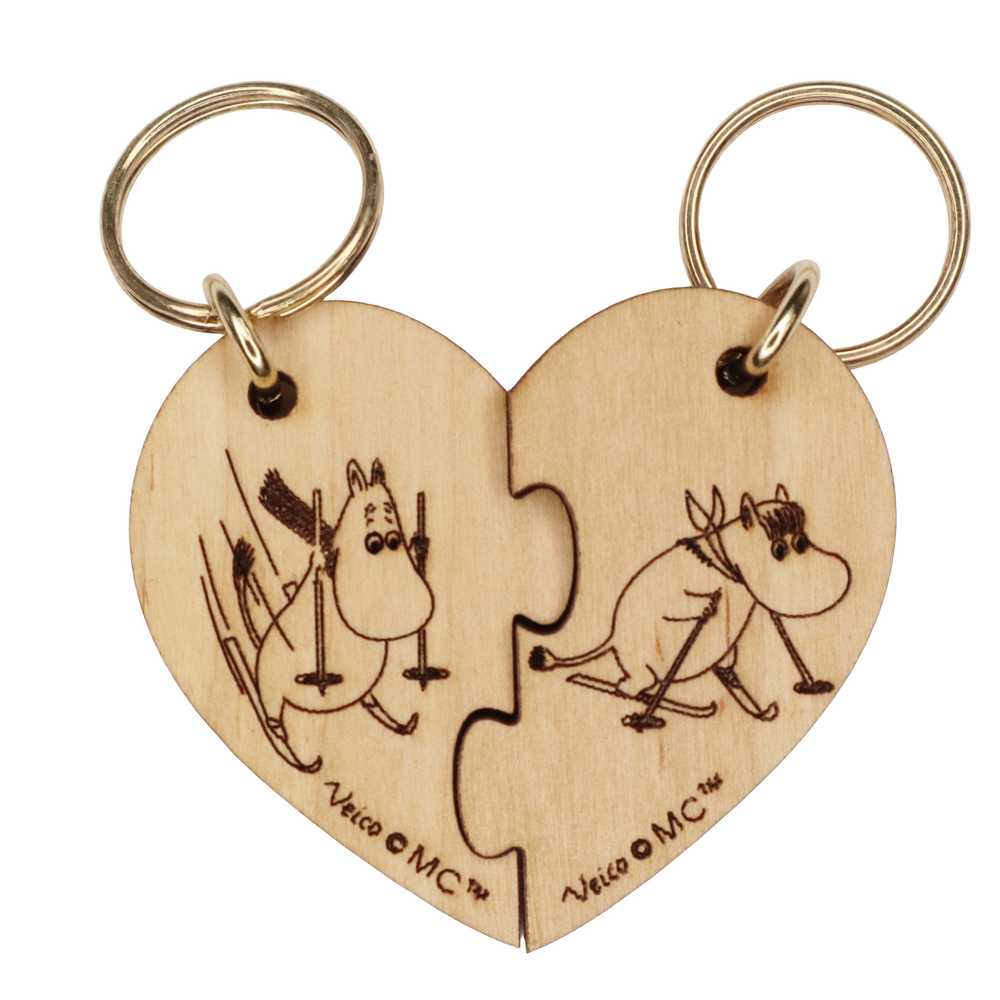 Snorkmaiden & Moomintroll Skiing Heart Halves Keyring - The Official Moomin Shop