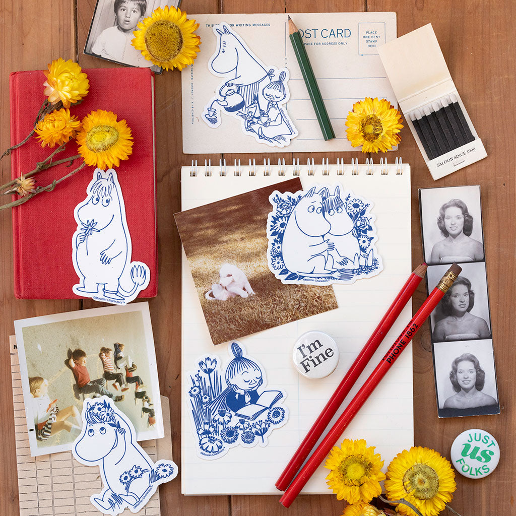 Three Potato Four Blue And White Moomin Stickers