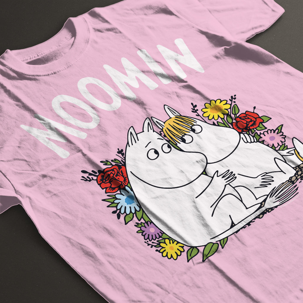 Moomin Moomintroll And Snorkmaiden Sitting In The Flowers White Text Women's T-Shirt