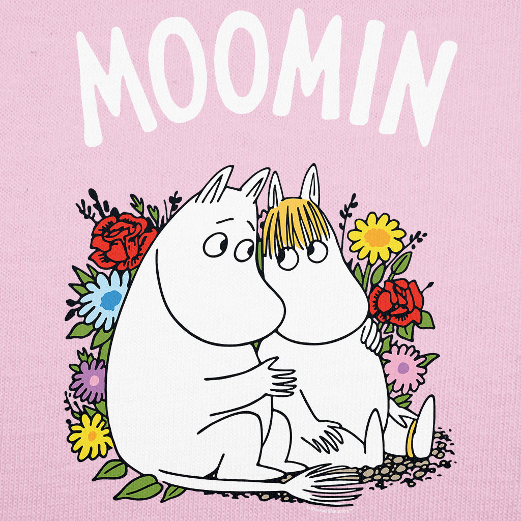 Moomin Moomintroll And Snorkmaiden Sitting In The Flowers White Text Women's T-Shirt