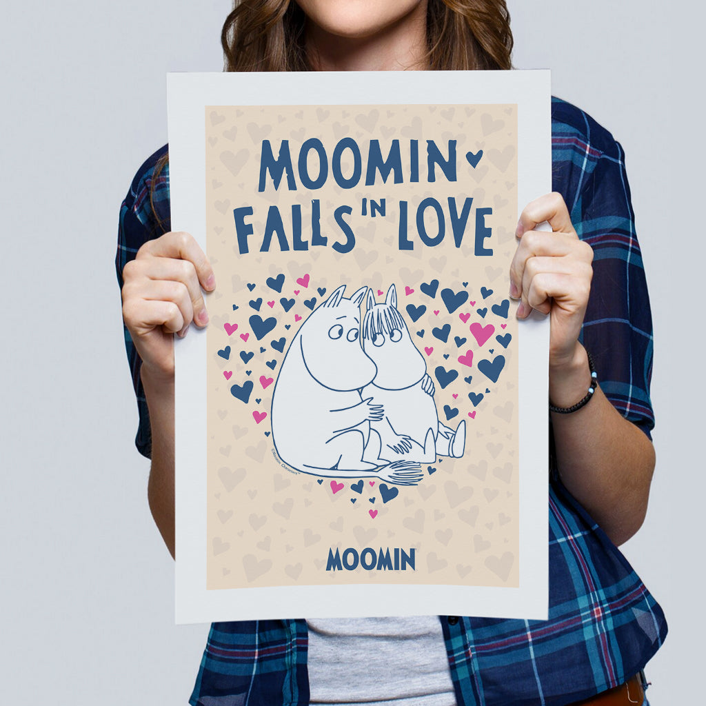 Moomin Falls In Love Hearts Moomintroll & Snorkmaiden Print