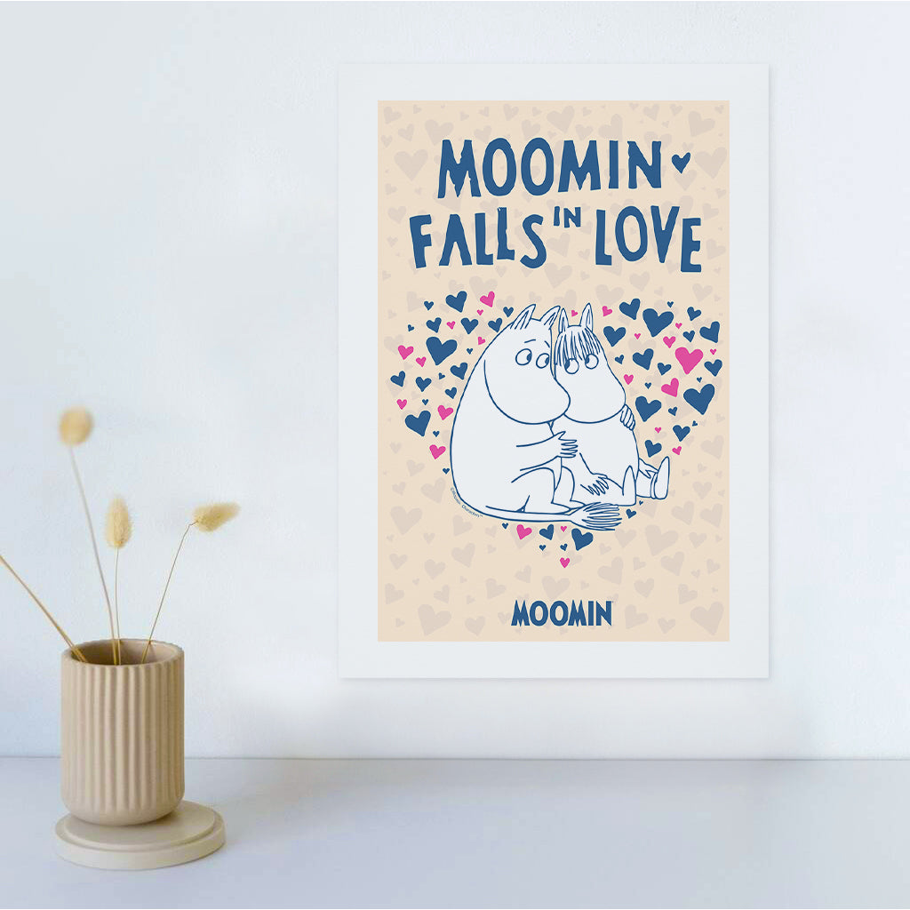 Moomin Falls In Love Hearts Moomintroll & Snorkmaiden Print