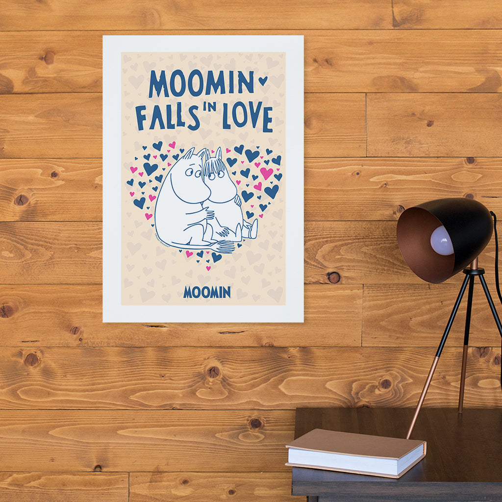 Moomin Falls In Love Hearts Moomintroll & Snorkmaiden Print