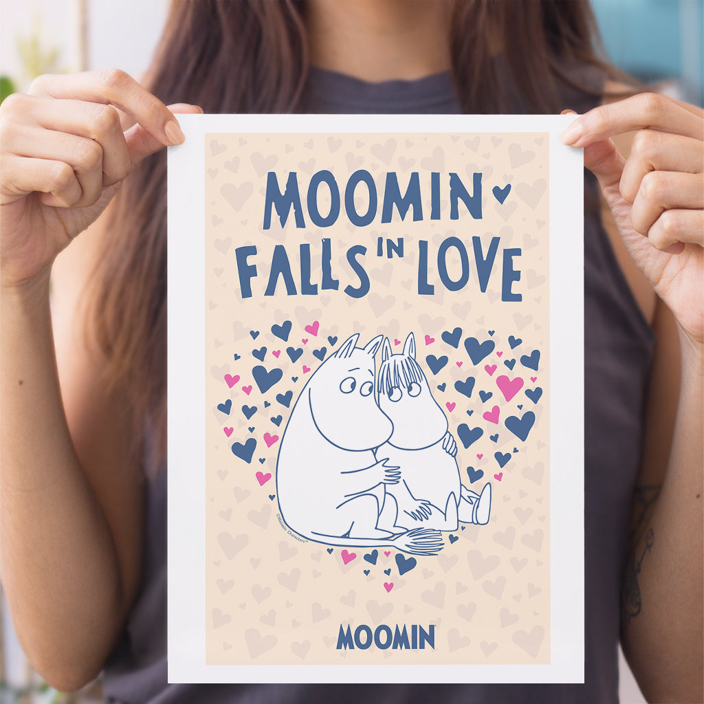 Moomin Falls In Love Hearts Moomintroll & Snorkmaiden Print