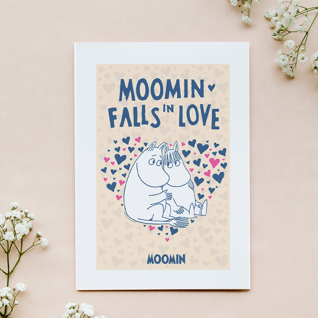 Moomin Falls In Love Hearts Moomintroll & Snorkmaiden Print