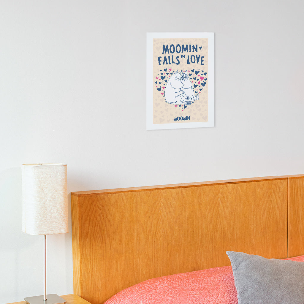 Moomin Falls In Love Hearts Moomintroll & Snorkmaiden Print