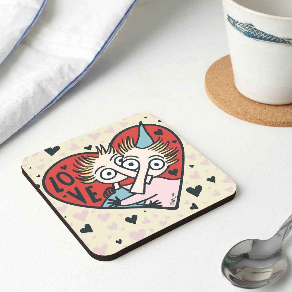 Moomin Love Hearts Thingumy & Bob Wooden Single Coaster