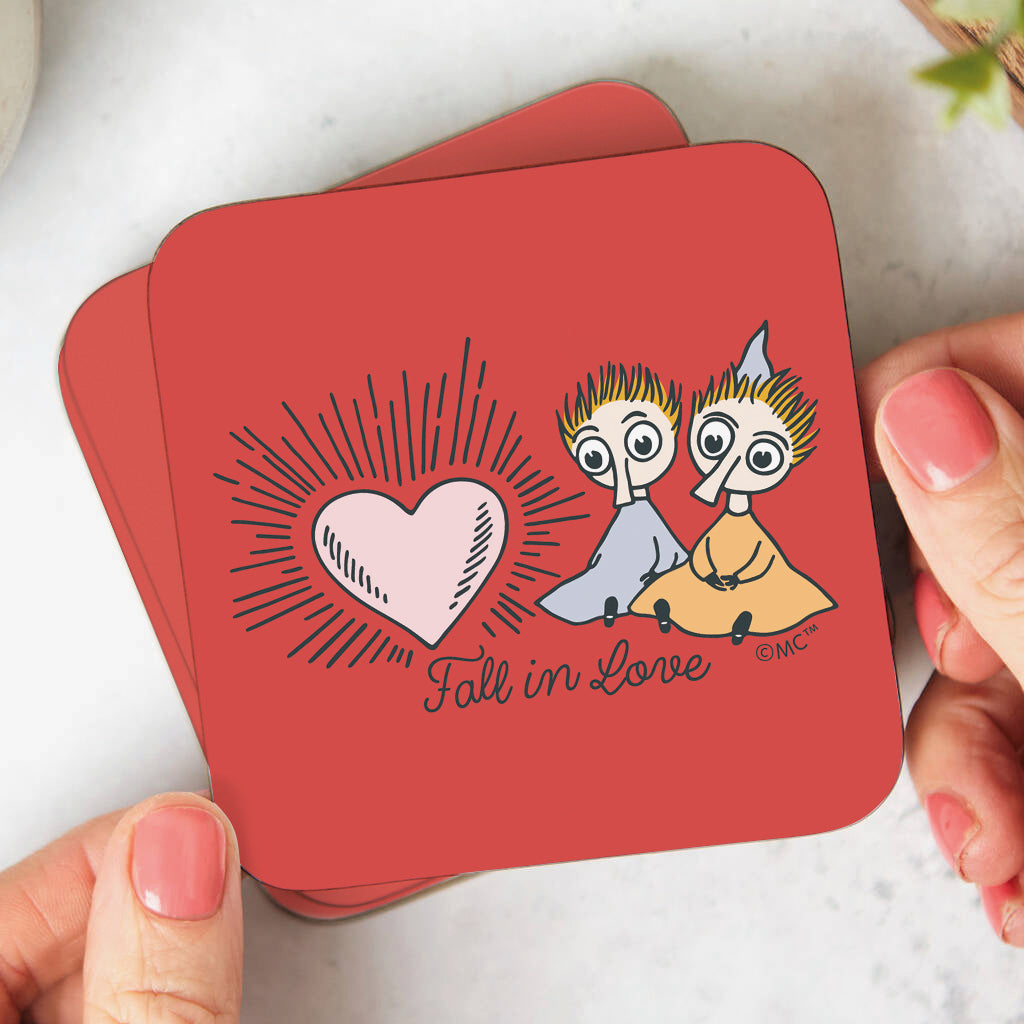 Moomin Thingumy & Bob Fall In Love Heart Wooden Single Coaster