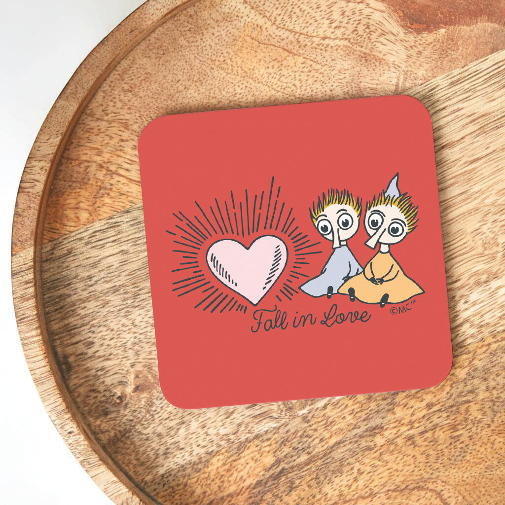 Moomin Thingumy & Bob Fall In Love Heart Wooden Single Coaster