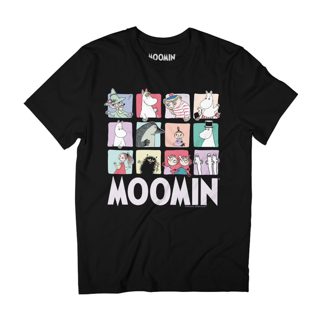 Moomin Group Character Blocks Dark Adult T-Shirt | Moomin Shop US