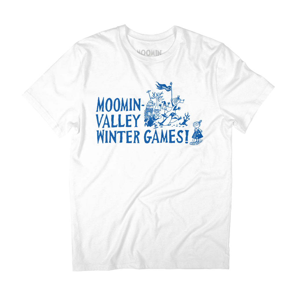 Blue Moominvalley Winter Games! Sports Mymble & Co. Adult T-Shirt | Moomin Shop US