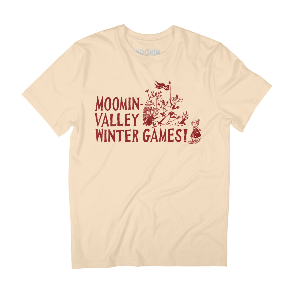 Red Moominvalley Winter Games! Sports Mymble & Co. Adult T-Shirt | Moomin Shop US