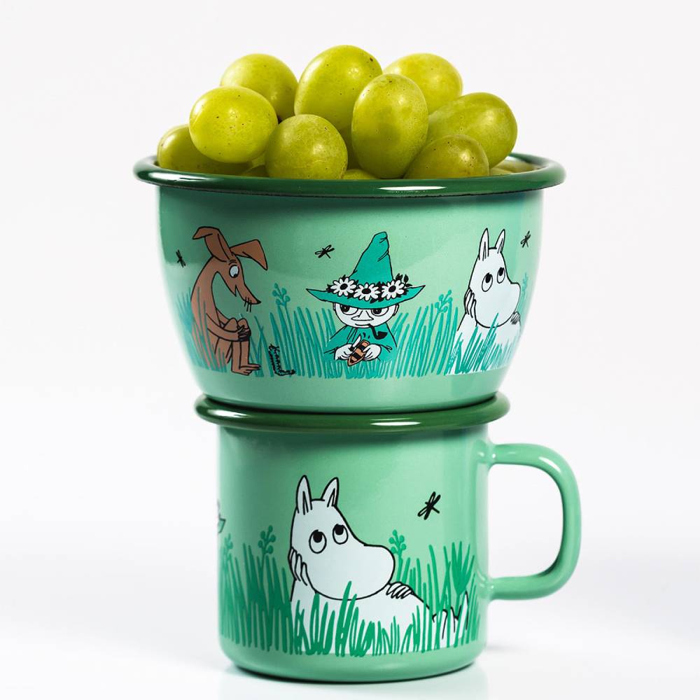 Moomin Enamel Bowl Friends Green 10 oz - Muurla