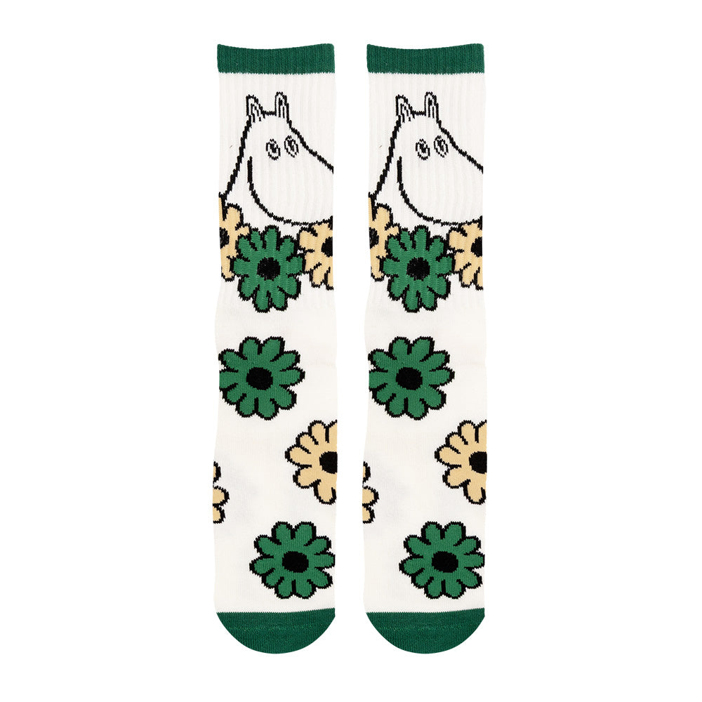 Moomintroll Flowers Retro Socks 40-45 Whitegreen - The Official Moomin Shop