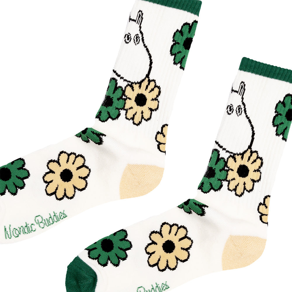 Moomintroll Flowers Retro Socks 40-45 Whitegreen - The Official Moomin Shop