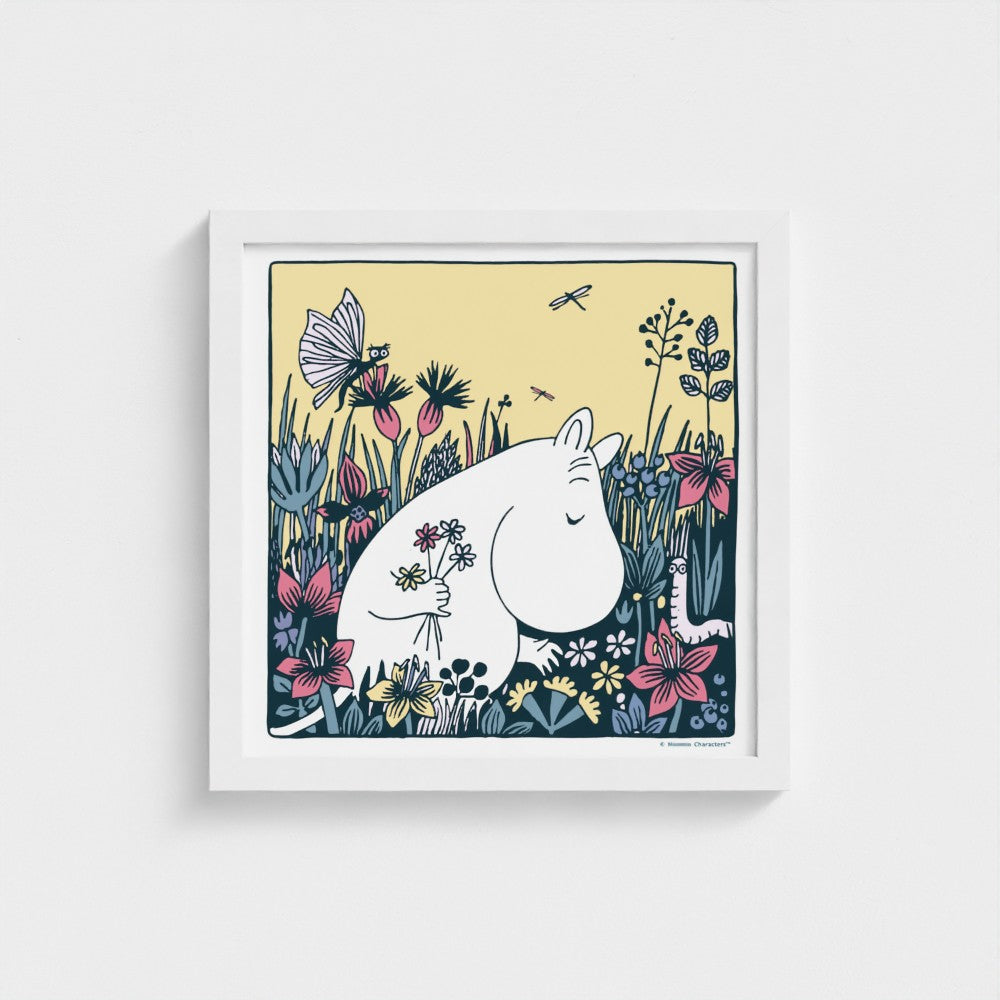 Moomintroll Flower Picking Square Fine Art Framed Print