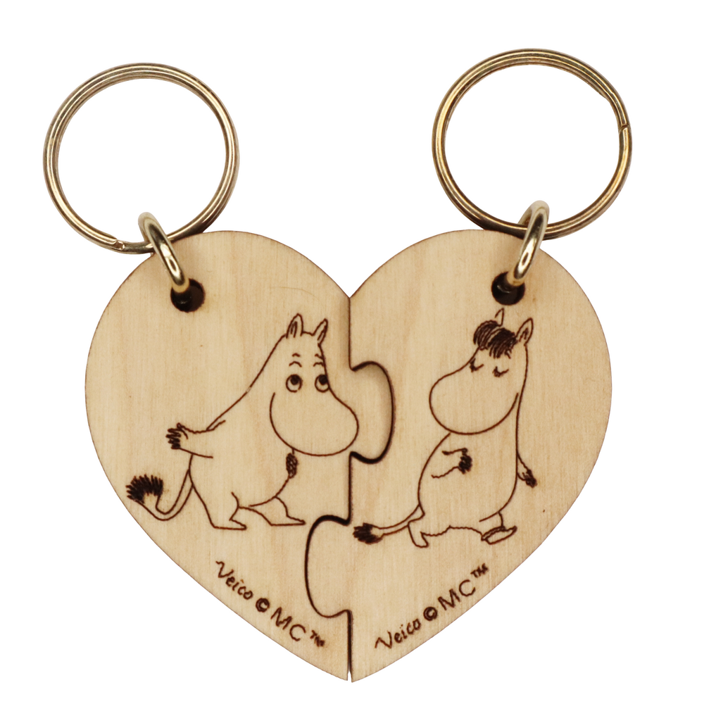 Snormaiden & Moomintroll Bowing Heart Halves Keyring - The Official Moomin Shop