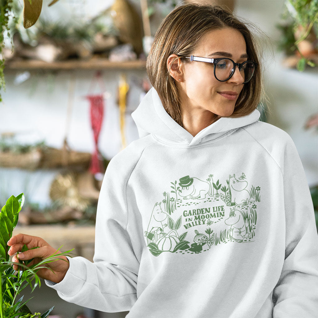 Garden Life In Moominvalley Floral Green Print Adult Hoodie