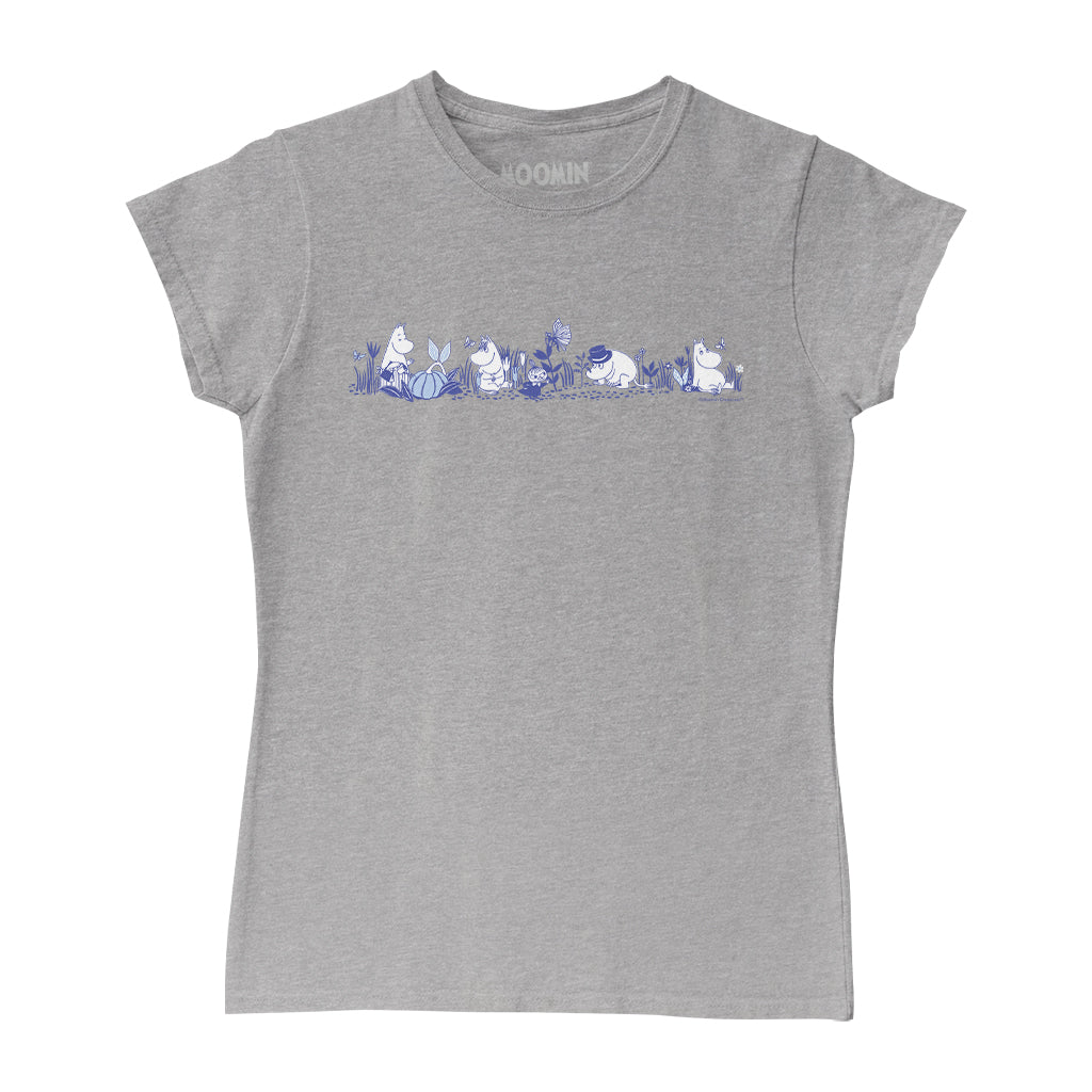 Moomintroll And Co In Nature Blue Print Women&#39;s T-Shirt | Moomin Shop US