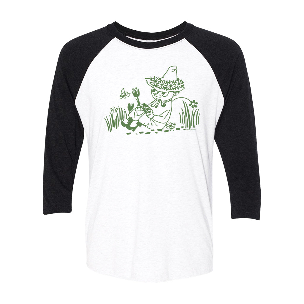 Snufkin Relaxing In The Garden Adult Baseball T-Shirt | Moomin Shop US