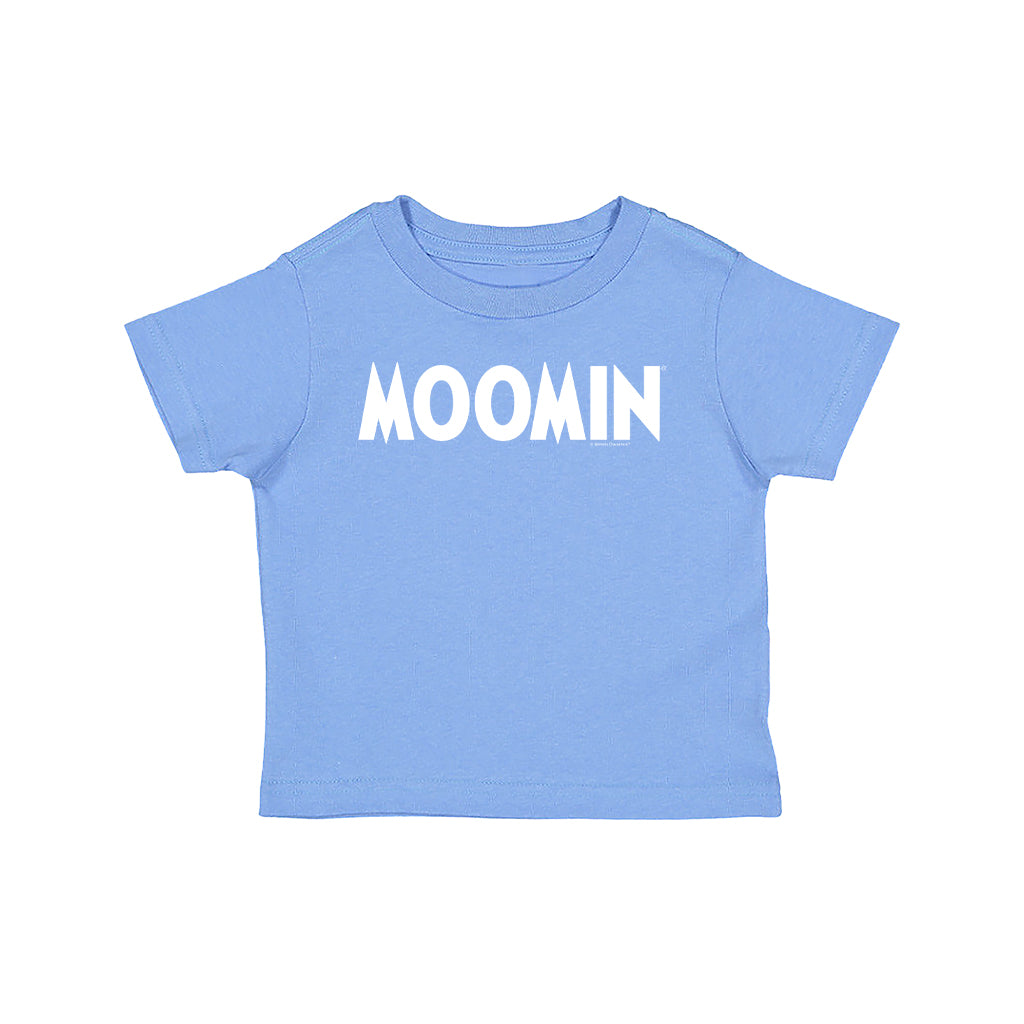 Moomin White Text Logo Baby T-Shirt (Blue) | Moomin Shop US