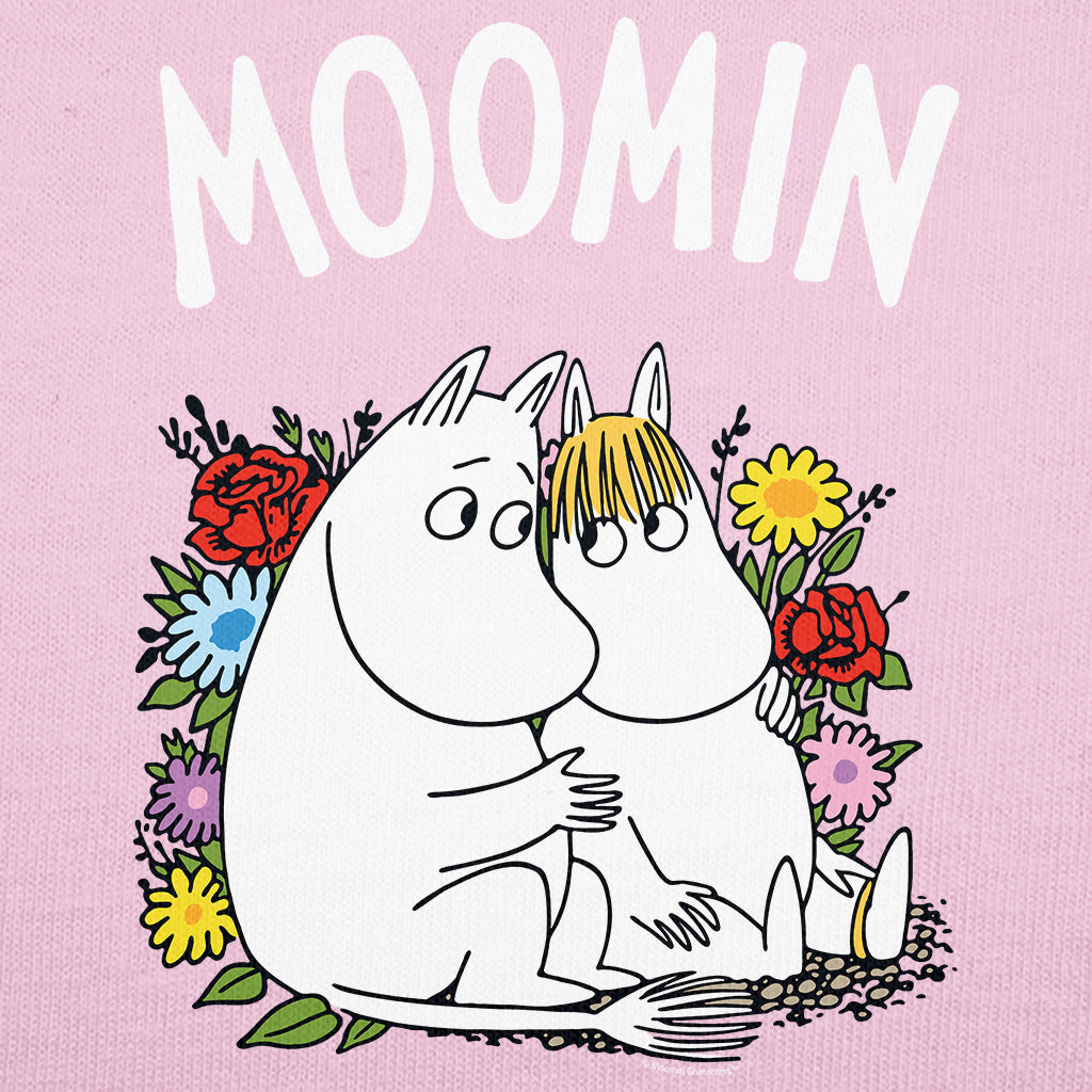 Moomin Moomintroll And Snorkmaiden Sitting In The Flowers White Text Women&#39;s T-Shirt