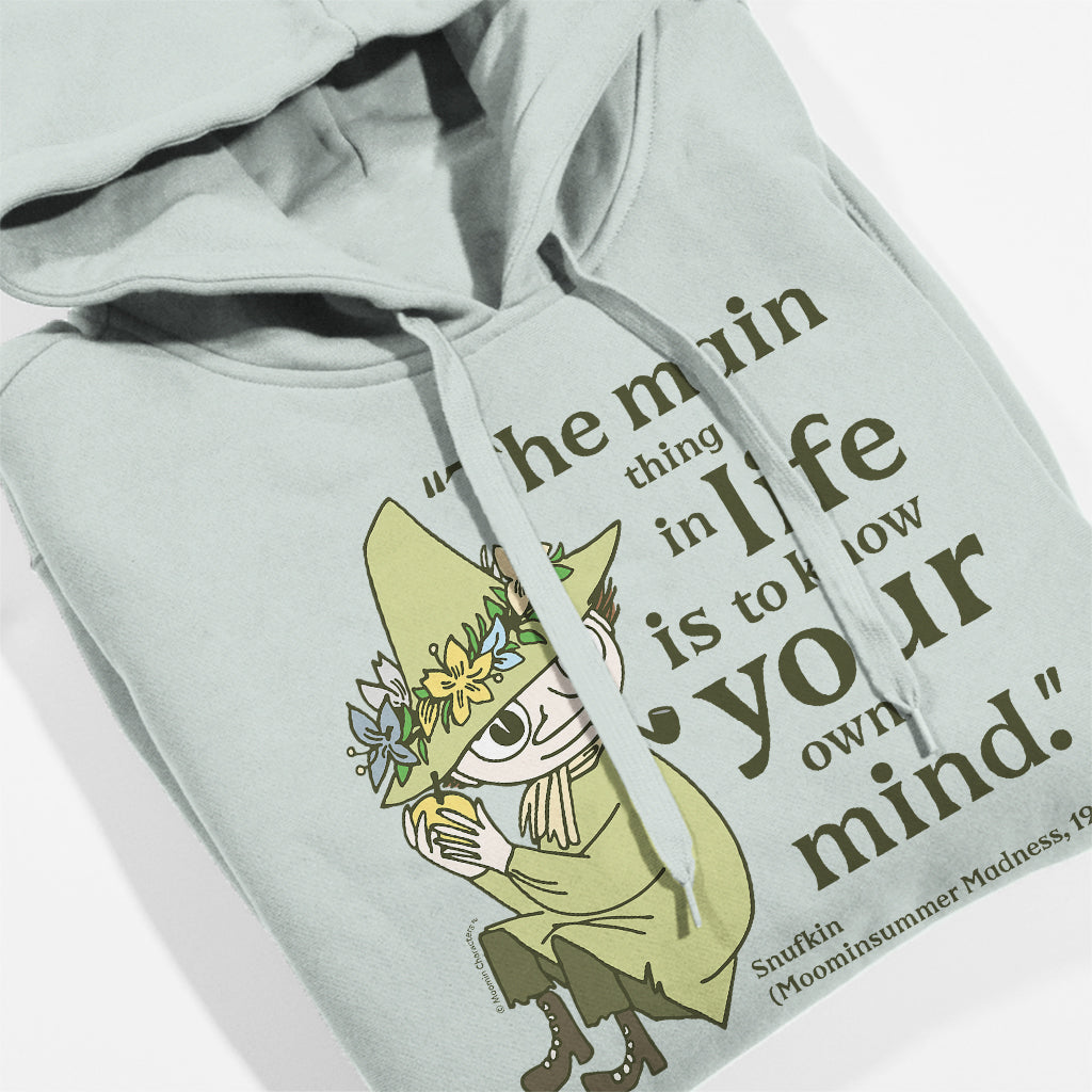 Moomin Know Your Own Mind Moominsummer Madness Snufkin Quote Adult Hoodie