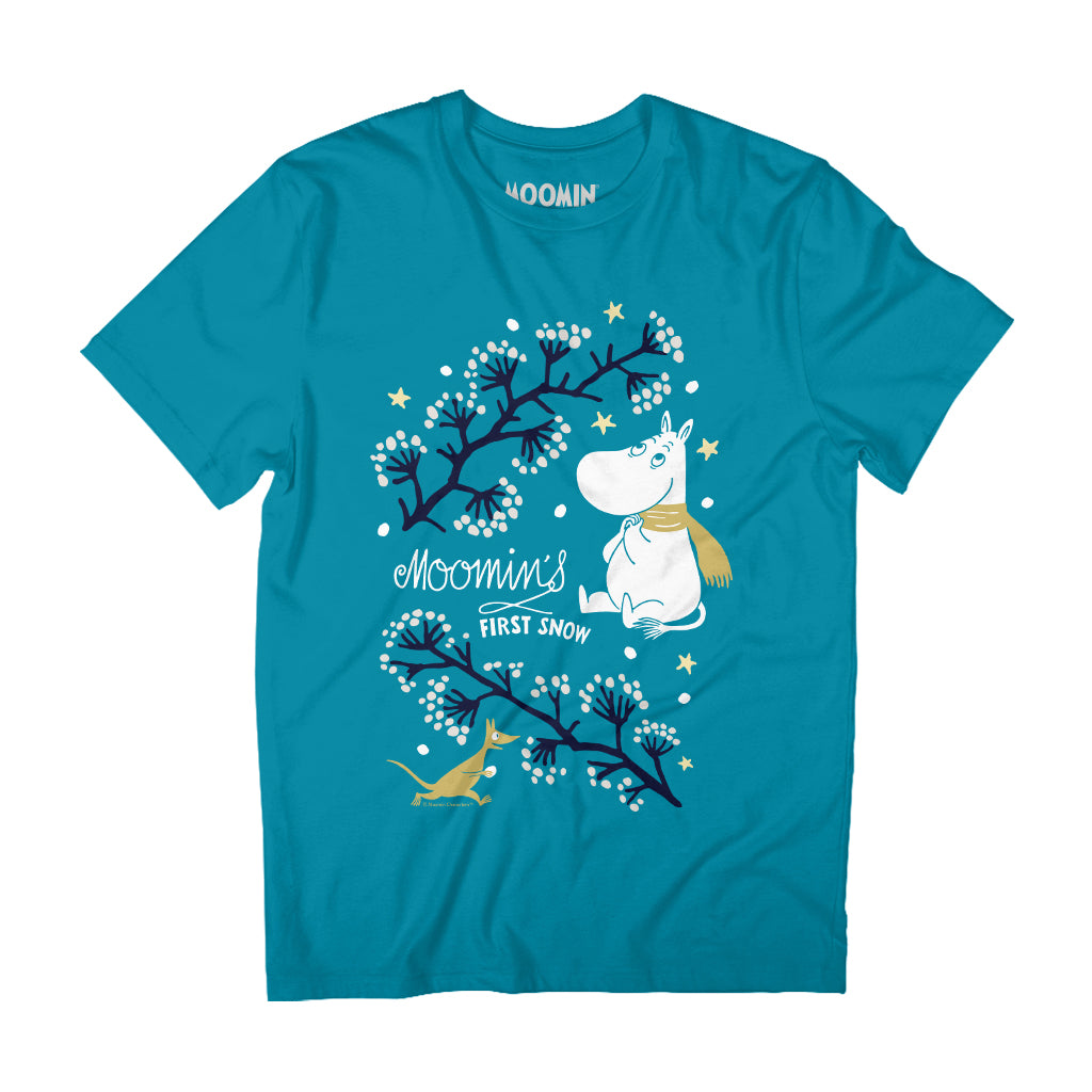 Moomin&#39;s First Snow Autumn Winter Moomintroll Adult T-Shirt | Moomin Shop US