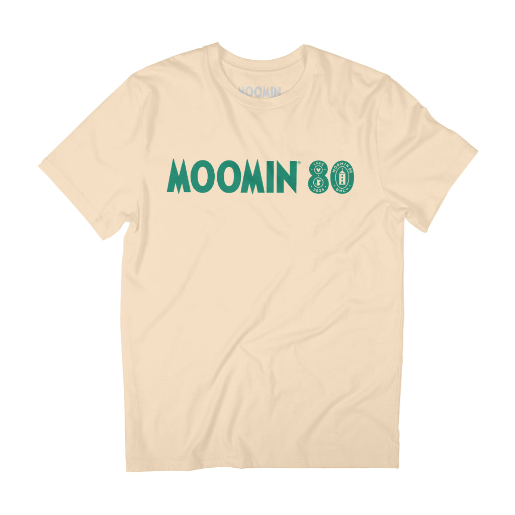 Moomin 80th Anniversary 1945-2025 Text Logo Adult T-Shirt | Moomin Shop US