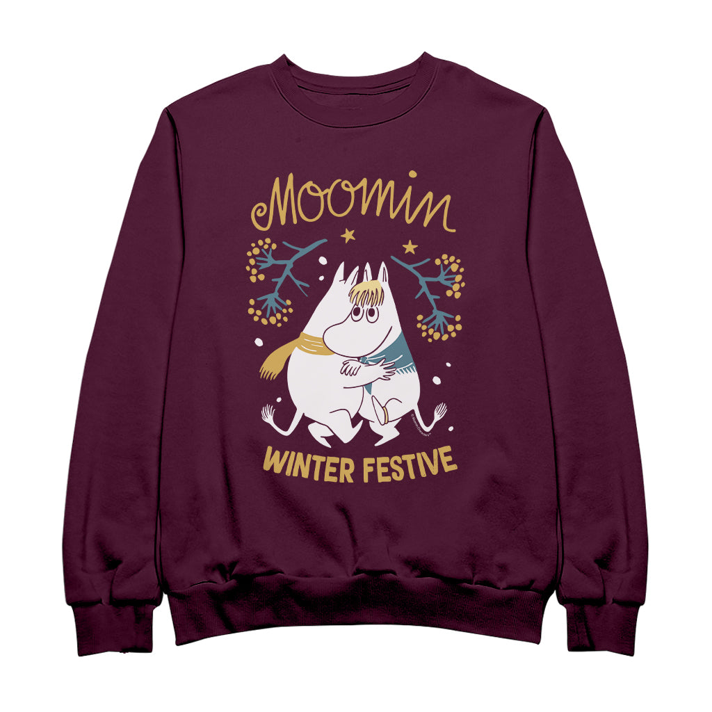 Moomin&#39;s Winter Festive Moomintroll &amp; Snorkmaiden Dancing Adult Sweatshirt | Moomin Shop US