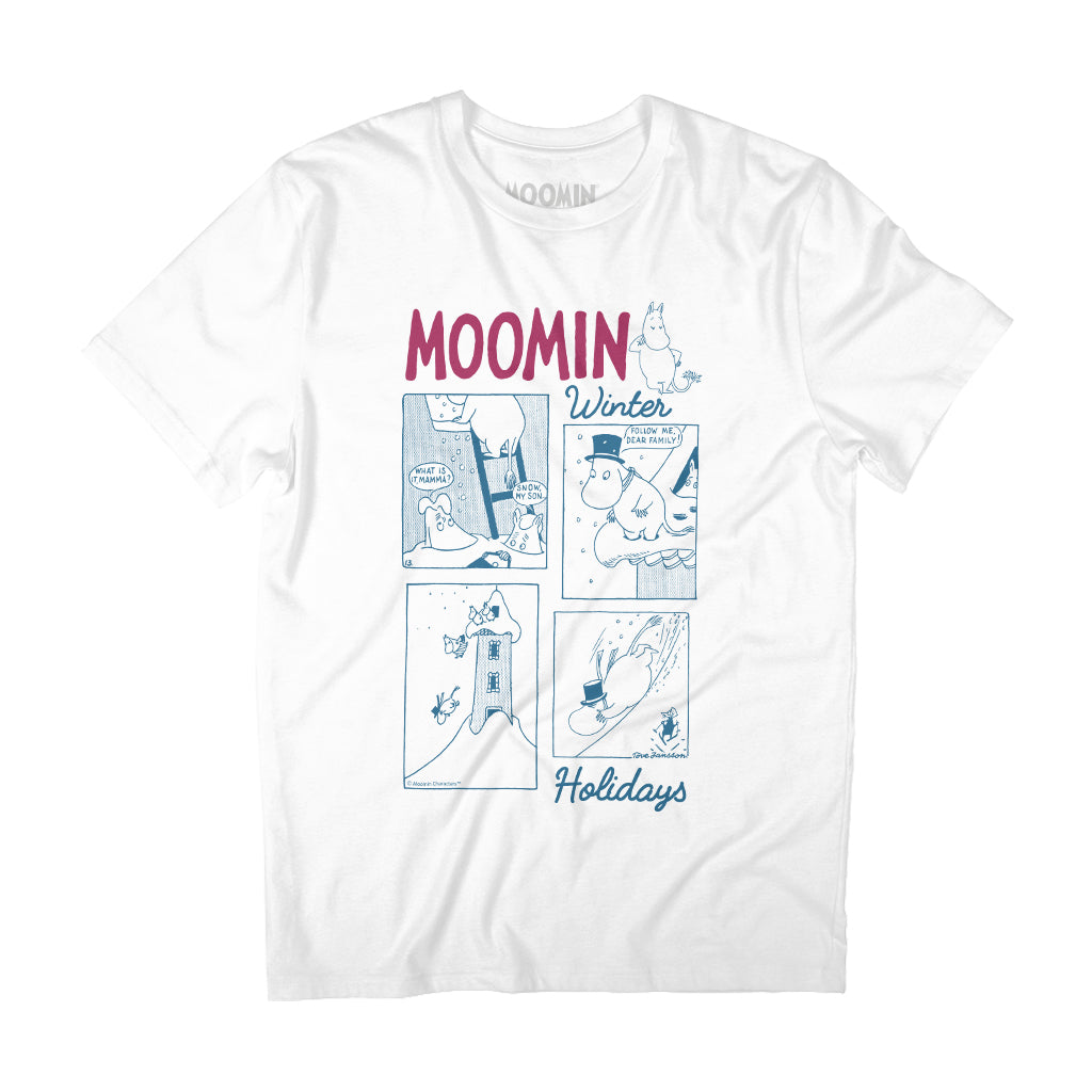 Moomin Winter Holidays Moomins Snow Slide Adult T-Shirt | Moomin Shop US