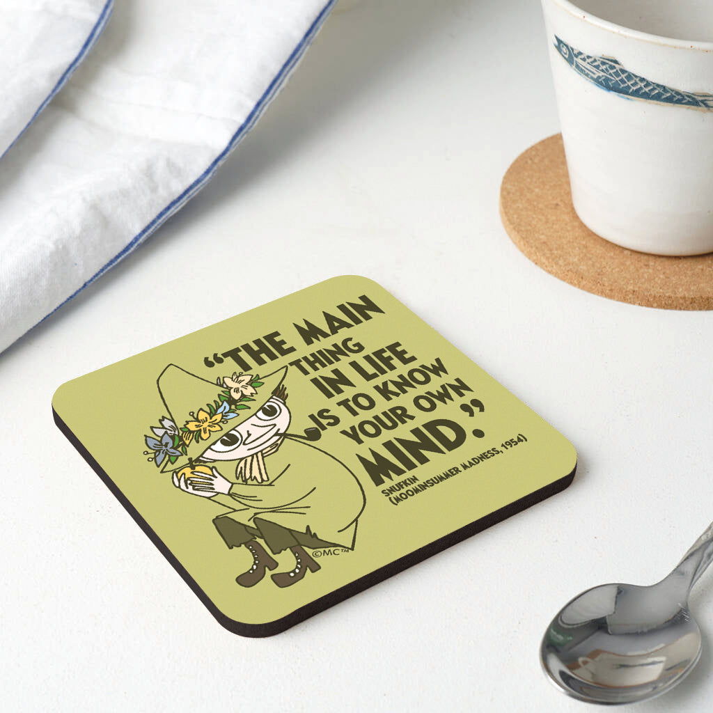 Moomin Know Your Own Mind Moominsummer Madness Snufkin Quote Wooden Single Coaster