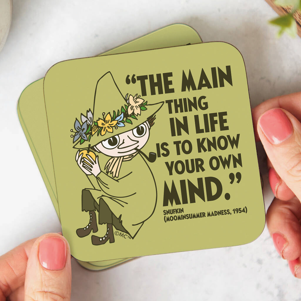 Moomin Know Your Own Mind Moominsummer Madness Snufkin Quote Wooden Single Coaster