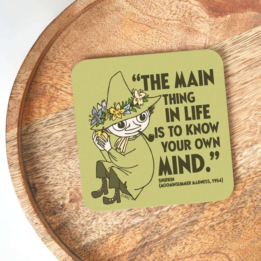 Moomin Know Your Own Mind Moominsummer Madness Snufkin Quote Wooden Single Coaster | Moomin Shop US