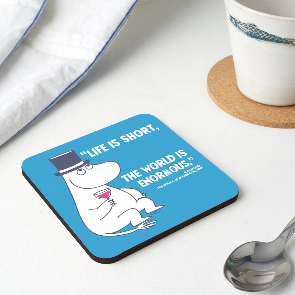 Moomin Life Is Short The Exploits Of Moominpappa Quote Wooden Single Coaster | Moomin Shop US