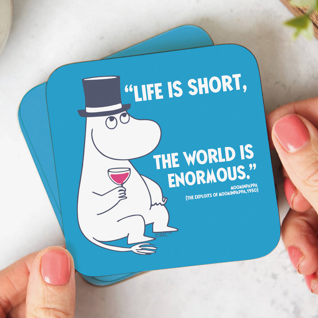 Moomin Life Is Short The Exploits Of Moominpappa Quote Wooden Single Coaster