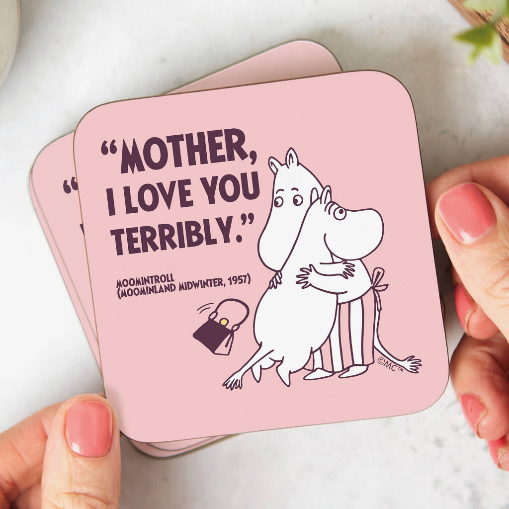 Moomin I Love You Moominland Midwinter Moomintroll Quote Wooden Single Coaster | Moomin Shop US