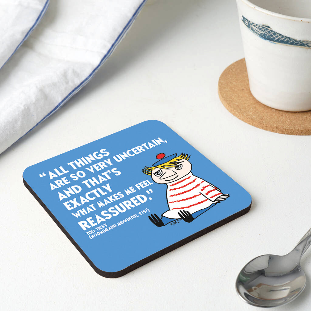 Moomin Very Uncertain Moominland Midwinter Too-Ticky Quote Wooden Single Coaster | Moomin Shop US