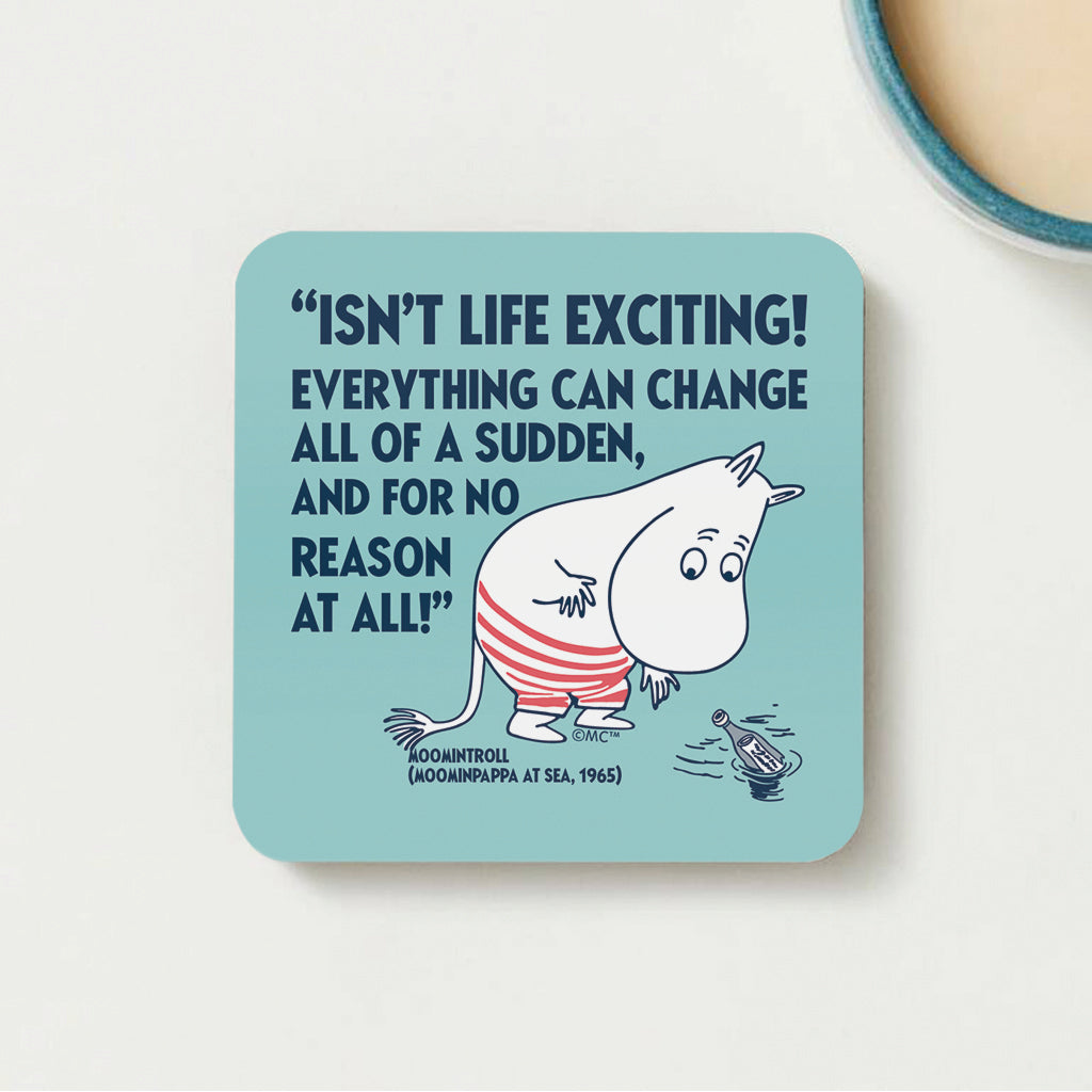 Moomin Life Exciting Moominpappa At Sea Moomintroll Quote Wooden Single Coaster | Moomin Shop US