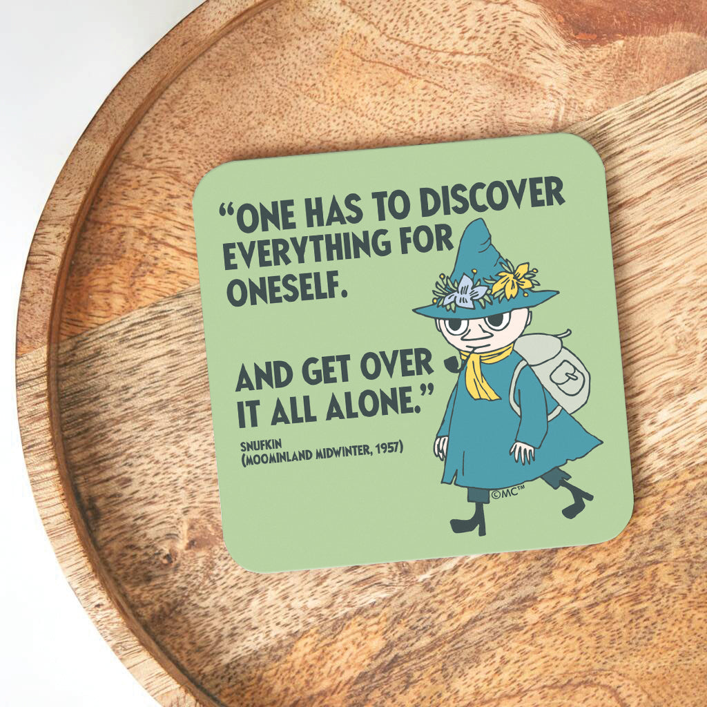 Moomin Discover Moominland Midwinter Snufkin Quote Wooden Single Coaster | Moomin Shop US