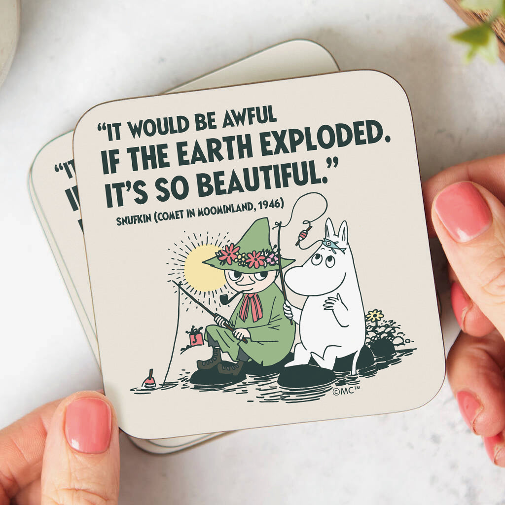 Moomin If The World Exploded Comet In Moomland Snufkin Quote Wooden Single Coaster | Moomin Shop US