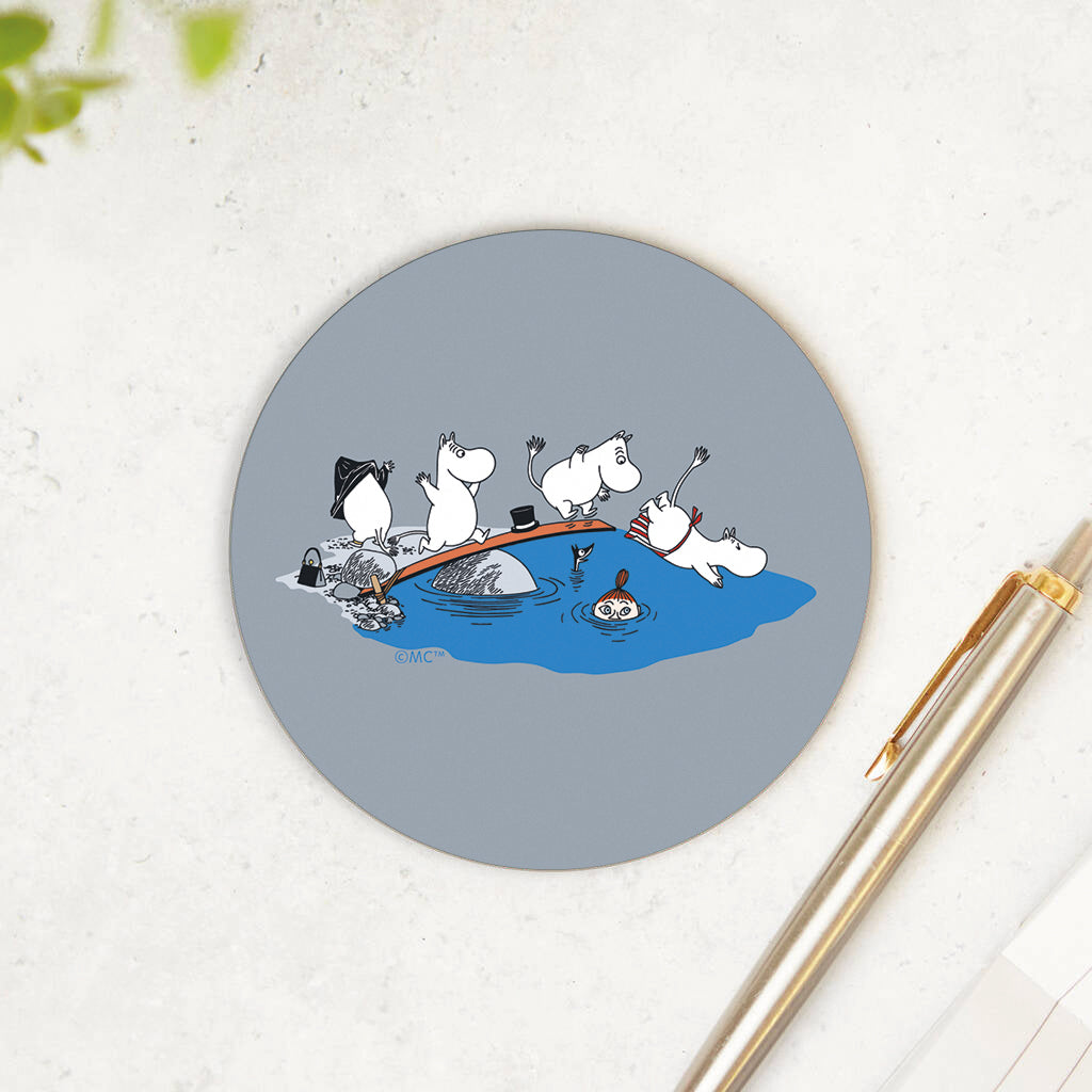 Moomin Family Swimming Wooden Single Coaster | Moomin Shop US