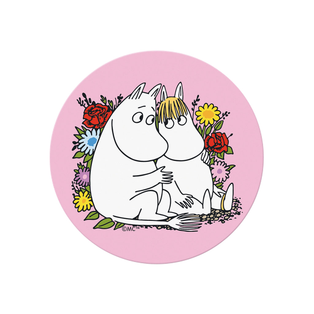 Moomin Moomintroll And Snorkmaiden Flowers Wooden Single Coaster | Moomin Shop US