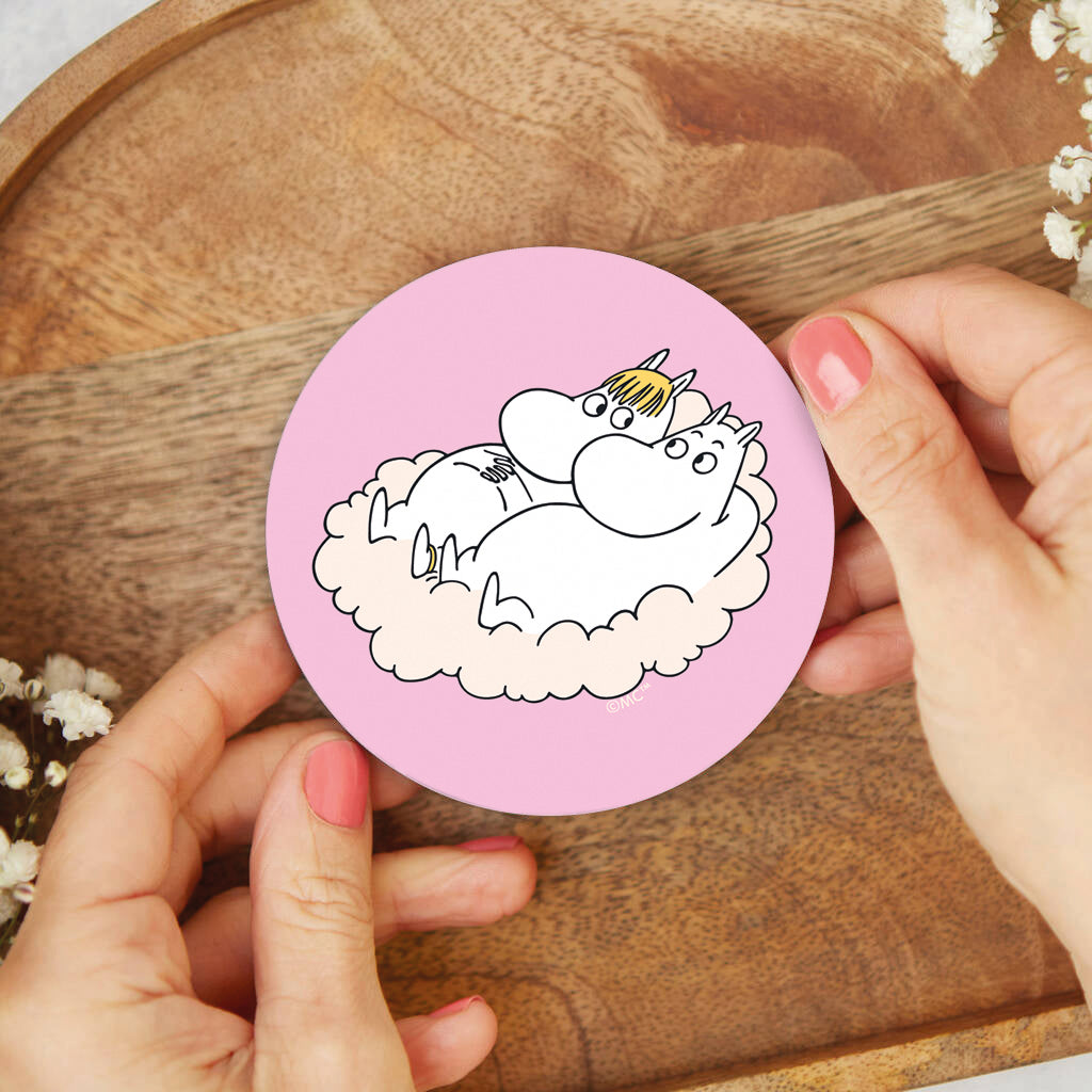 Moomin Moomintroll And Snorkmaiden On Cloud Wooden Single Coaster | Moomin Shop US