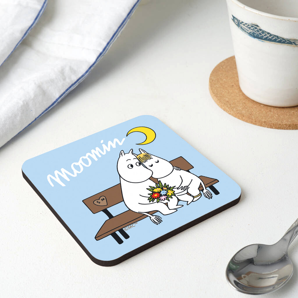 Moomin Moomintroll And Snorkmaiden On Bench Wooden Single Coaster