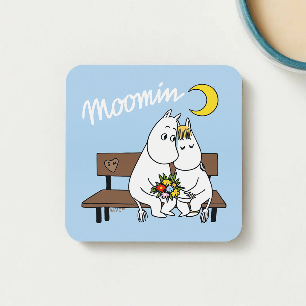 Moomin Moomintroll And Snorkmaiden On Bench Wooden Single Coaster