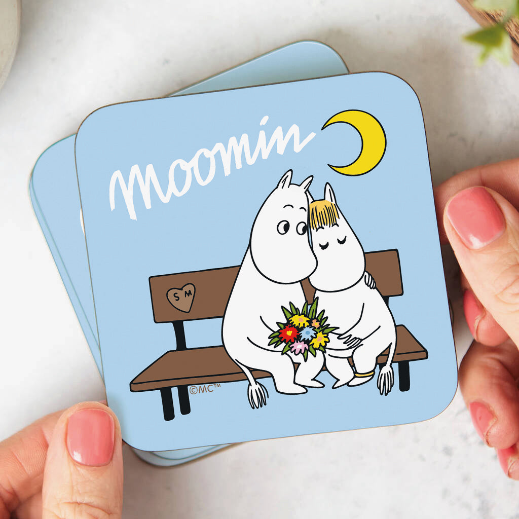 Moomin Moomintroll And Snorkmaiden On Bench Wooden Single Coaster