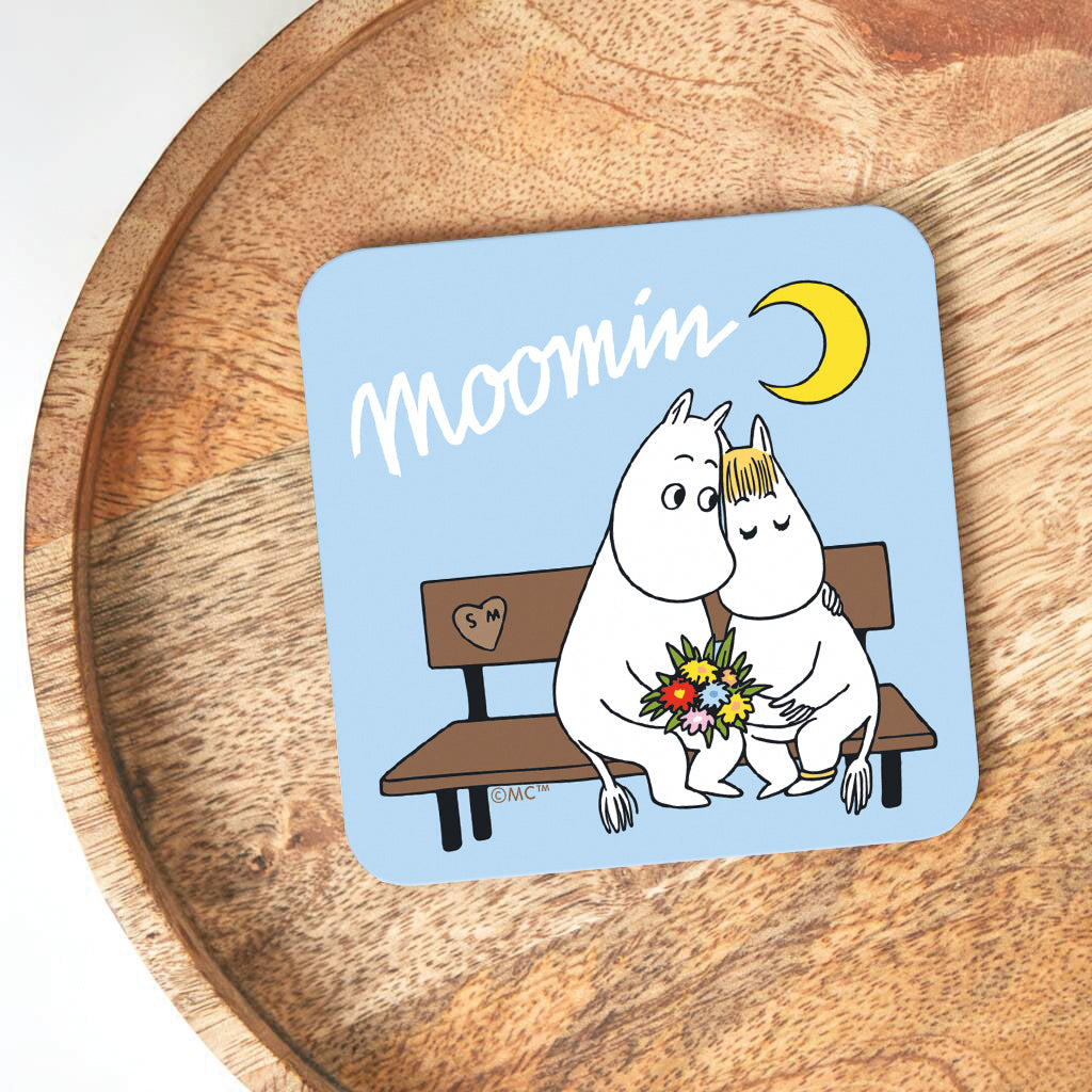 Moomin Moomintroll And Snorkmaiden On Bench Wooden Single Coaster | Moomin Shop US