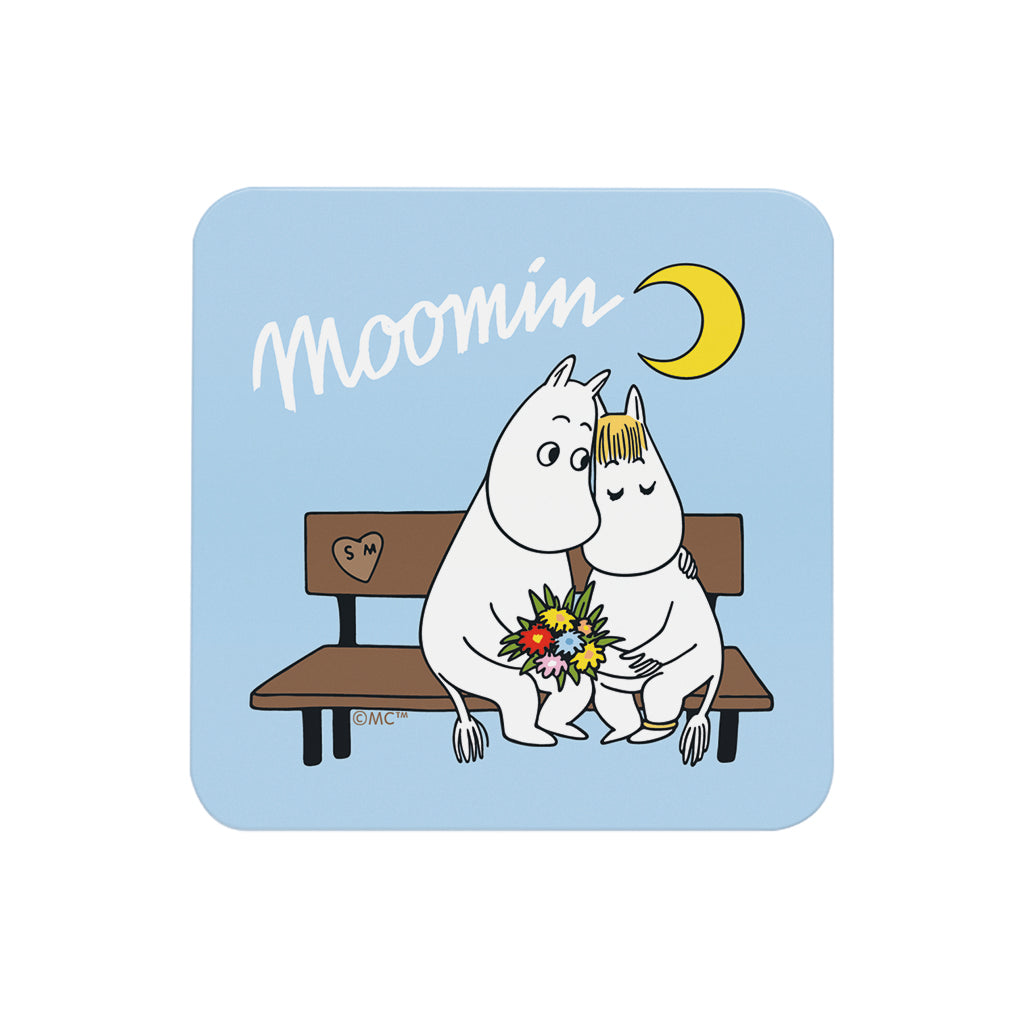 Moomin Moomintroll And Snorkmaiden On Bench Wooden Single Coaster