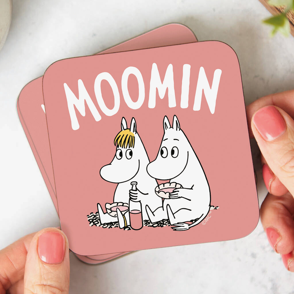 Moomin Moomintroll And Snorkmaiden Picnic Wooden Single Coaster | Moomin Shop US